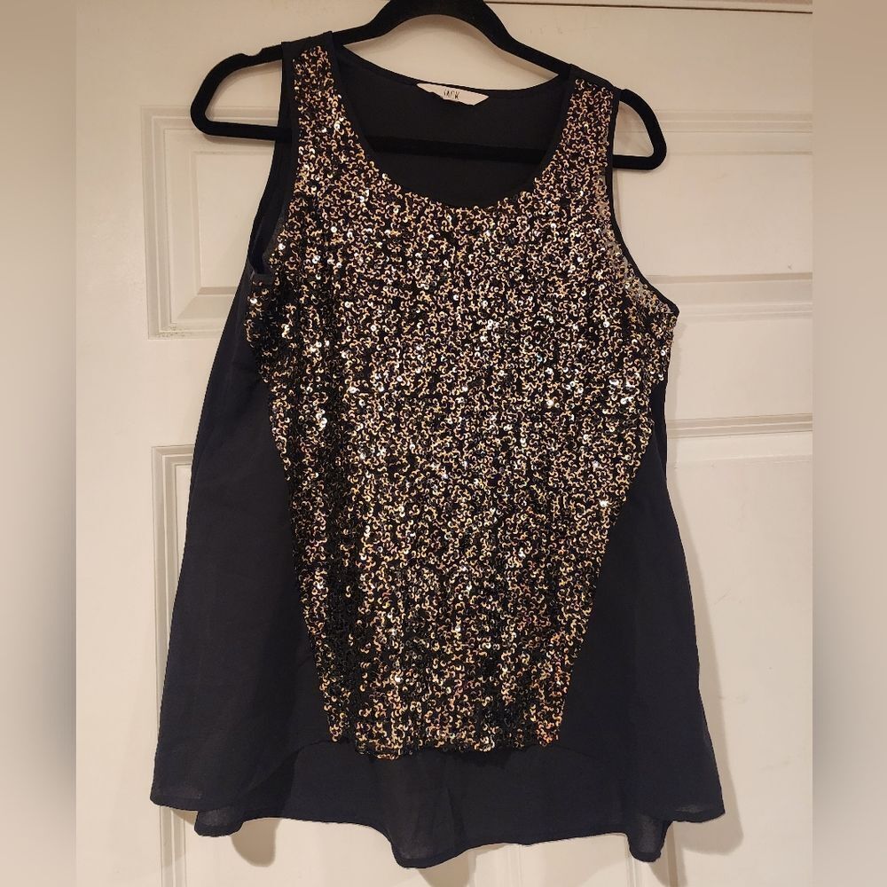 Jack black and gold sequin sheer front sleeveless blouse M